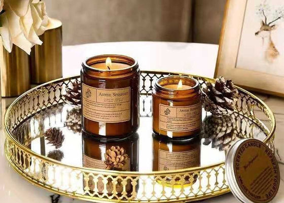 Empty Soy Wax Glass Candle Container 8oz 250ml 12oz Wide Mouth Amber Glass Candle Jar With Screw Metal Gold Lid