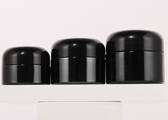 Glass Cosmetic Cream Jar Round Men's Skin Care Black Uv Smell Proof Container with Black Shiny Cap