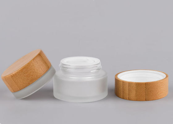 Empty 1oz 5g 10g 15g 20g 50g 100g 30g Eye Cream Frosted Cosmetic Glass Jar with Bamboo Wood Cap Lid