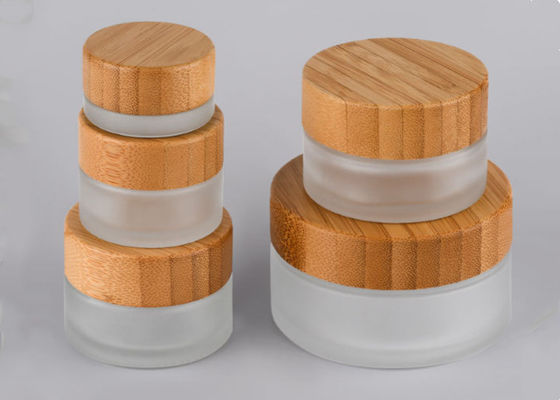Empty 1oz 5g 10g 15g 20g 50g 100g 30g Eye Cream Frosted Cosmetic Glass Jar with Bamboo Wood Cap Lid
