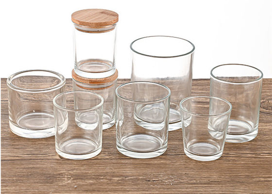 Vaso de vela de vidrio claro cilindro con tapa metálica de oro brillante hierro para la fabricación de velas