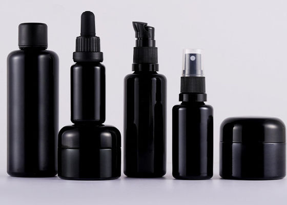 Envases para el cuidado de la piel Negro Botella de crema de vidrio Envases para el cuidado de la piel Cosméticos Frasco de vidrio y botella de loción